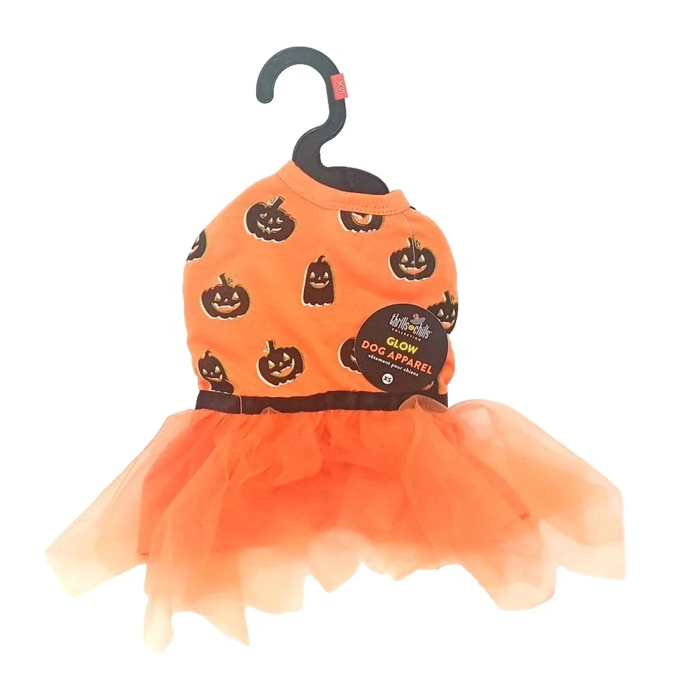 Halloween Thrills‎ & Chills Glow In The Dark Pumpkin Dog Puppy Dress Costume